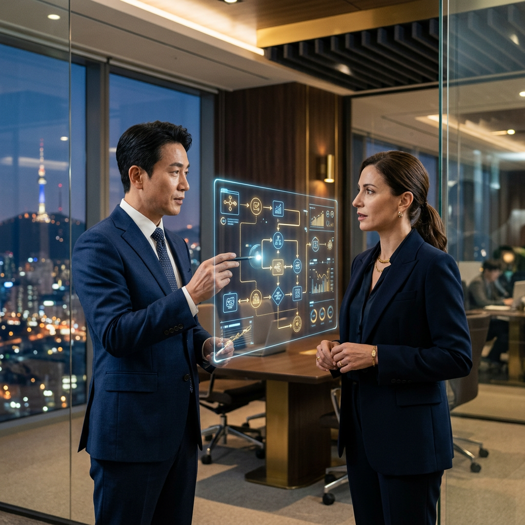 Corporate professionals in a modern office